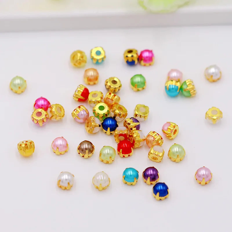 Factory Wholesale 6mm 8mm 10mm Claw Fitting Pearl DIY Handmade Jewelry Materials Highlight Half Pearl Sew on Rhinestone