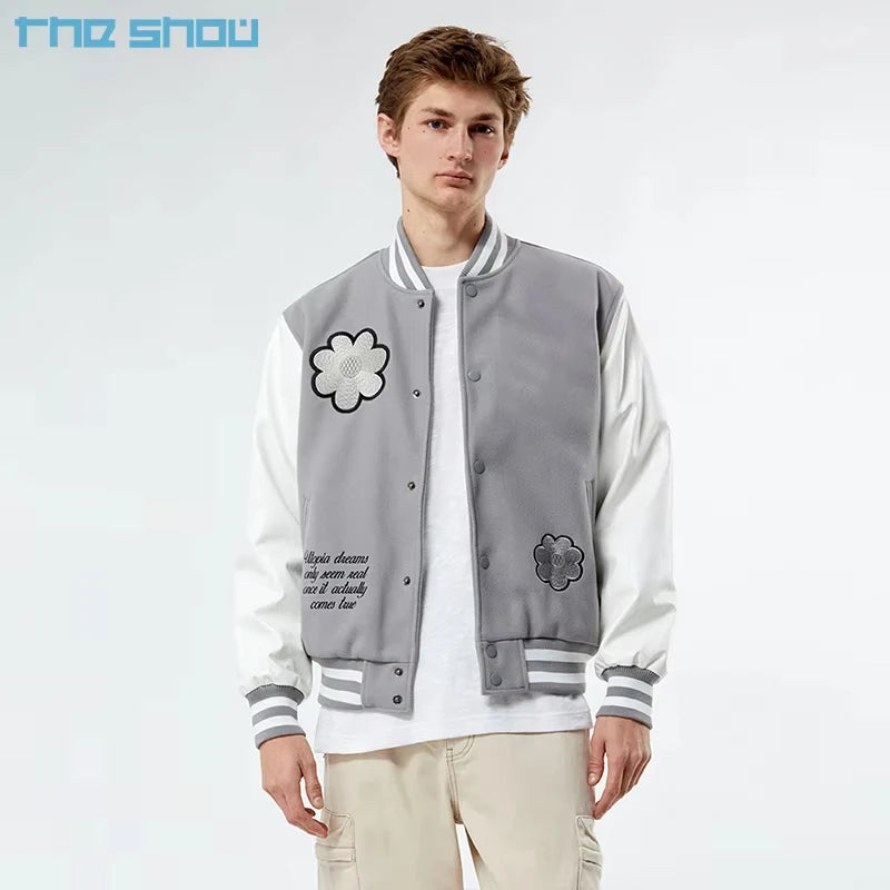 Custom Men's Vintage Letterman Varsity Jacket Cool Style Winter Chenille Embroidery Baseball Bomber Stand Collar Leather Sleeves