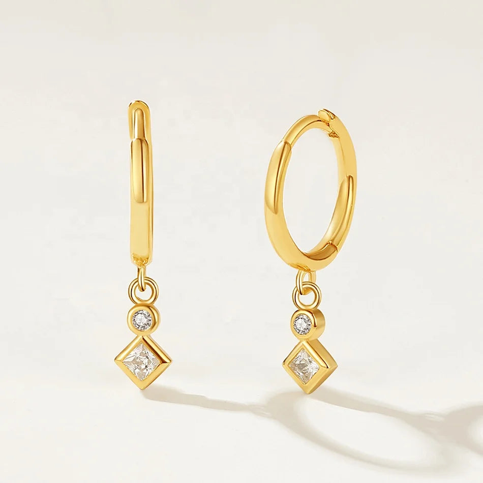 Nagosa Fashion Women Jewelry 18k Gold Vermeil 925 Sterling Silver Geometric Cubic Zirconia Dangle Hoop Earrings