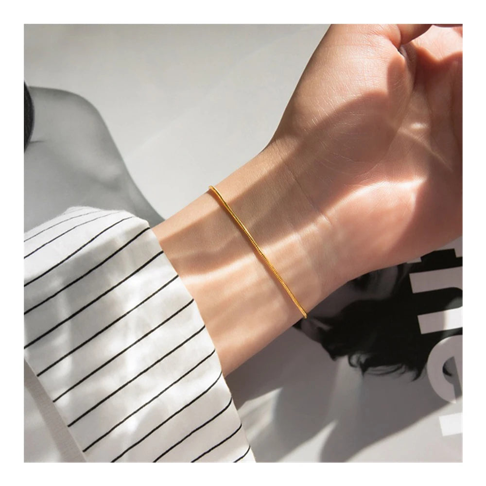 Dainty Thin Pope Bracelet Waterproof Jewelry Stacking 14k Gold Plated Stainless Steel Bracelets for Women Accessories YF2957