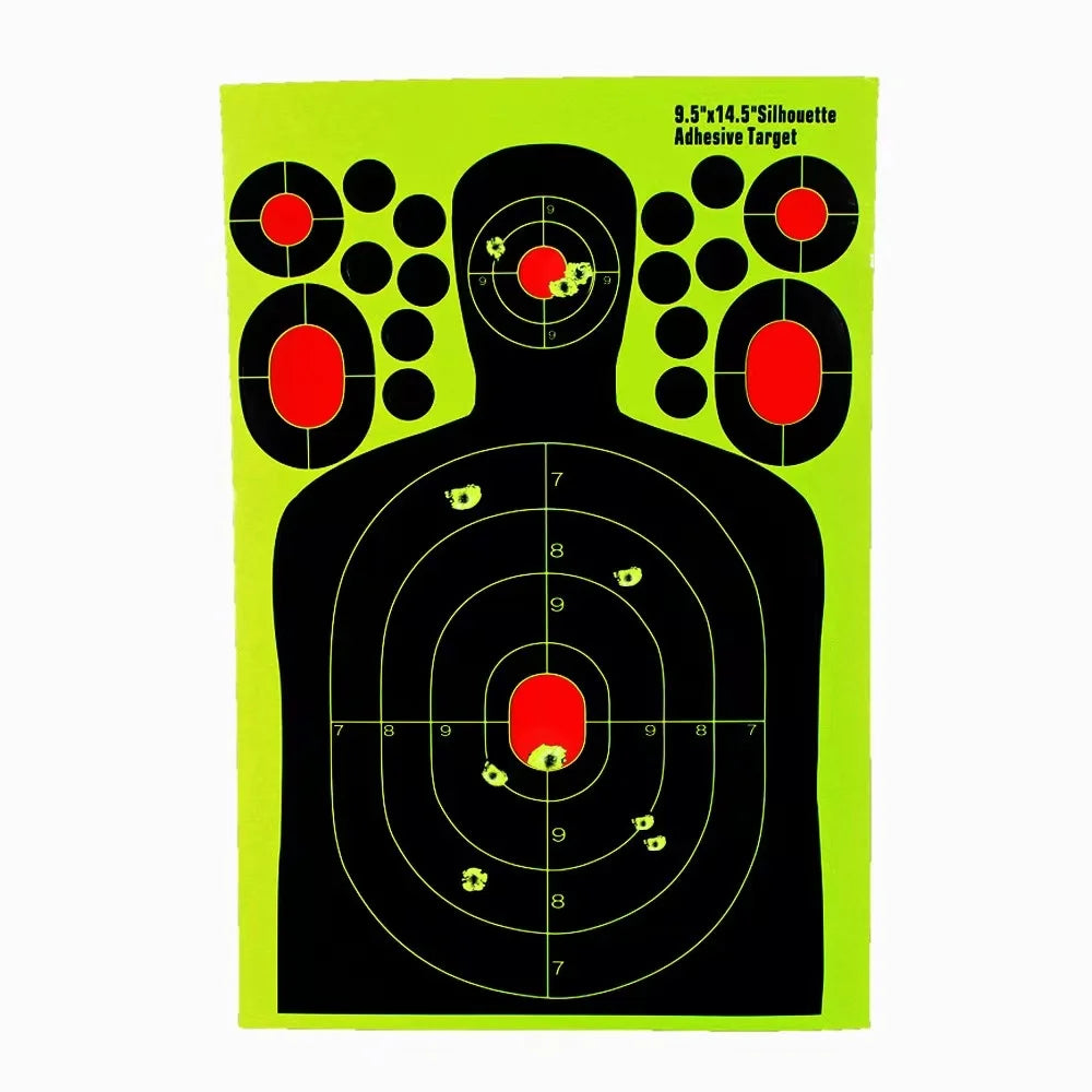 9.5 X 14.5 Inch Semi-Human Fluorescent Shooting Target Paper Self-Adhesive Hunting Training Splash Sticker Accessory