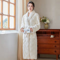 Square Weave Jacquard 100% Polyester Flannel Fleece Plus Size Solid White Bathrobe Sets Cardigan Women Long Sleeve Pajamas