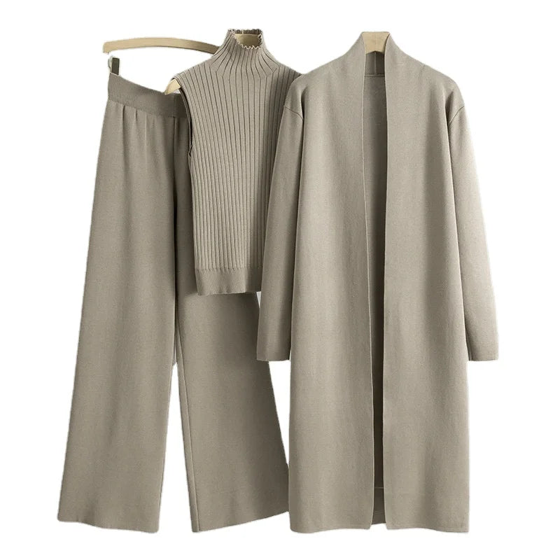 Summer Vintage Breathable Skinny Fit Lazy Knitting Three-piece Suit Temperament Sleeveless Undershirt + Sweater Cardigan + Pants MegaBDM
