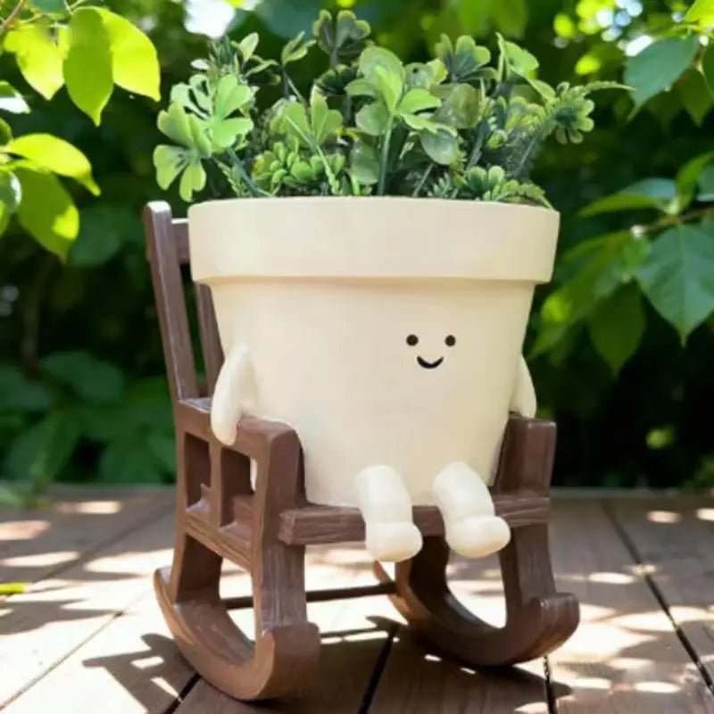 Hole Hanging Design for Indoor/Outdoor Use Smily Face Rocking Chair Resin Retro Planter Pot MegaBDM
