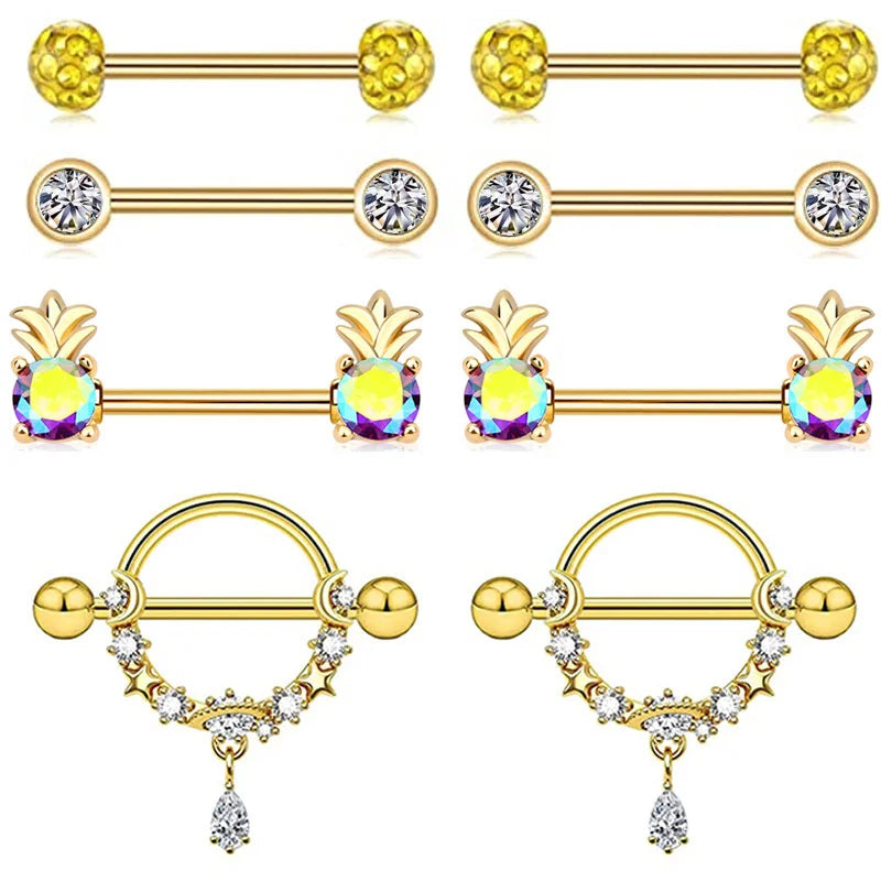 Gaby New 316L Surgical Steel Nipple Rings Blue Beautiful Vibrating Nipple Ring butterfly Pineapplenipple Kit Body Piercing Jewel
