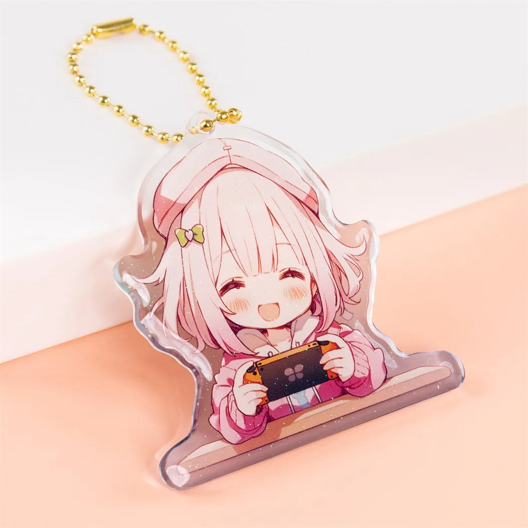 Custom Clear Printed Double Glitter Epoxy Resin Acrylic Charm Keychain Romantic Friend Gift