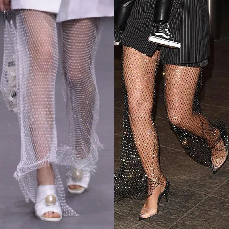 SS8 Crystal Glass Rhinestone Fishnet Elastic Net Stockings Rhinestone Fabric Mesh Black Crystal Trim for DIY Crafts