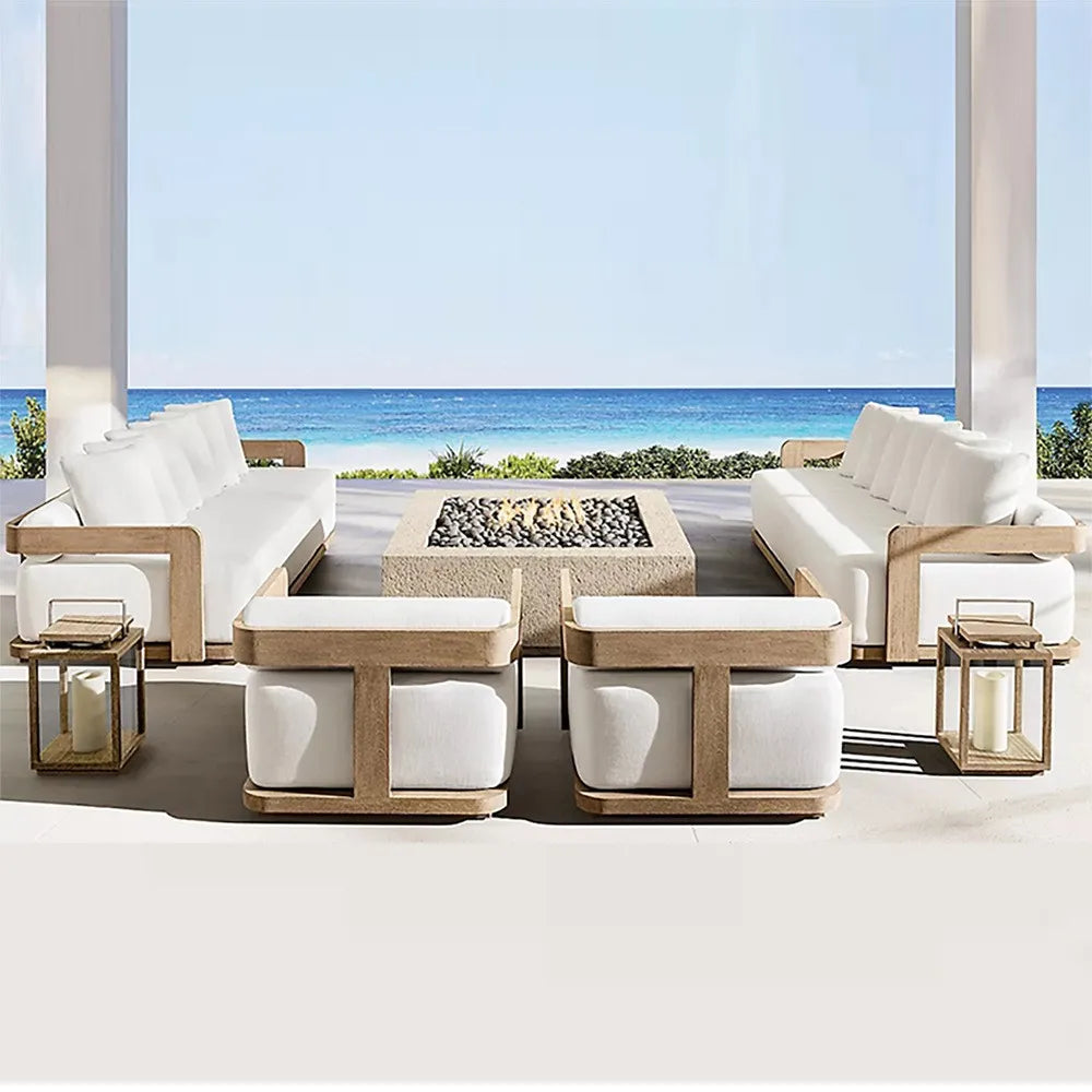 Custom Teak Wood Outdoor Sofa Set Luxury Patio Garden Furniture Living Room Hotel Villa Restaurant Beach Leisure Exterior