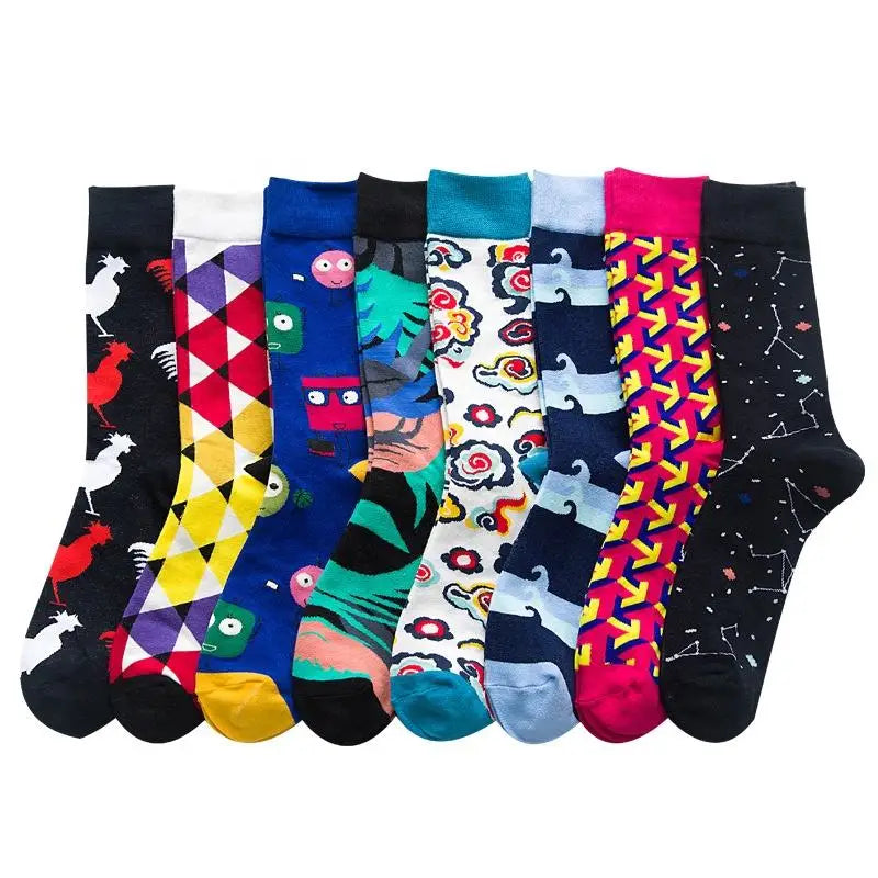Wholesale Bulk Fashion Fun Jacquard Graphic Socks Men Cotton Funky Skateboard Crew Socks