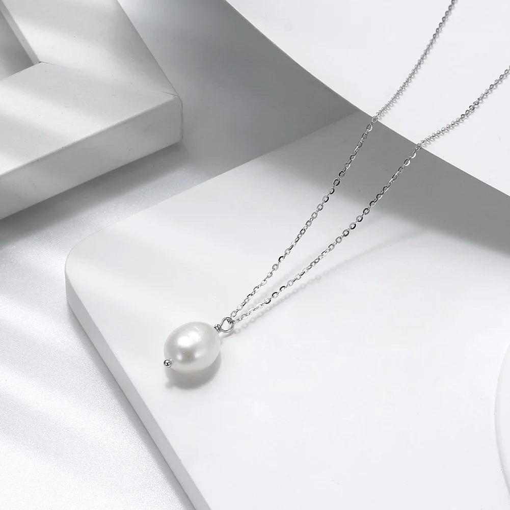 Elegant Baroque Pearl Pendant Necklace - 925 Sterling Silver Cultured Pearl Hypoallergenic Dainty Clavicle Chain Gift for Women
