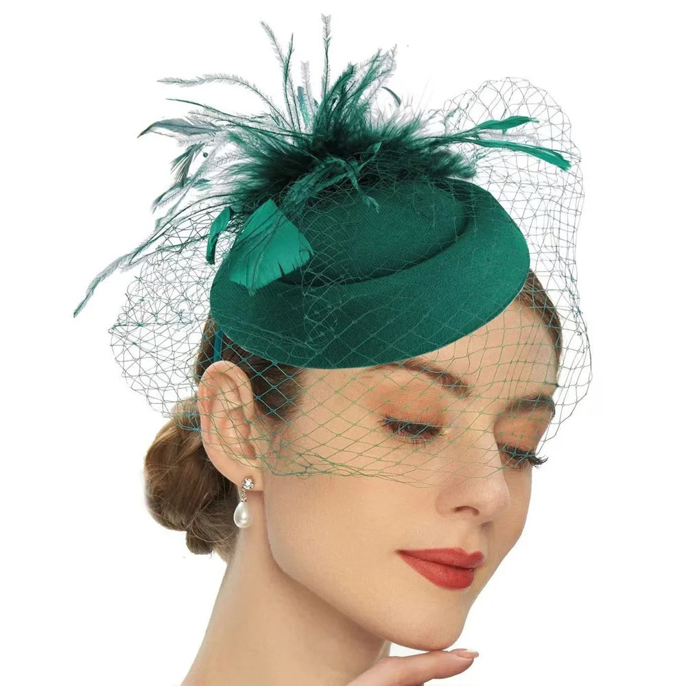 Vintage Women Feather Flapper Hat Hair Accessories Headdress Wedding Party Bridal Wedding Fascinator Headwear Hat Bases Ladies