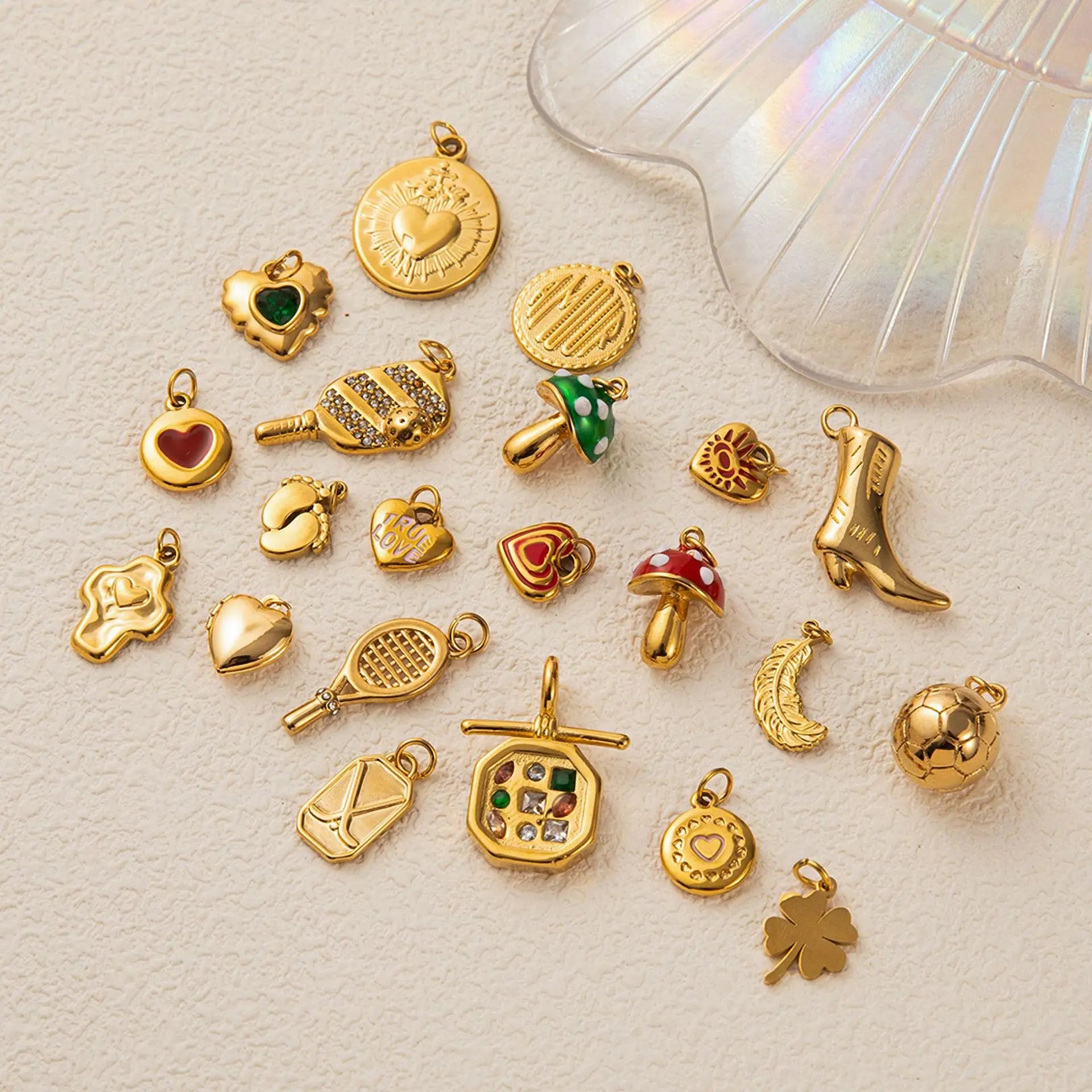 Waterproof Gold Family Vacation Heart Charms Summer Beach Theme Stainless Steel Enamel Jewelry Pendant