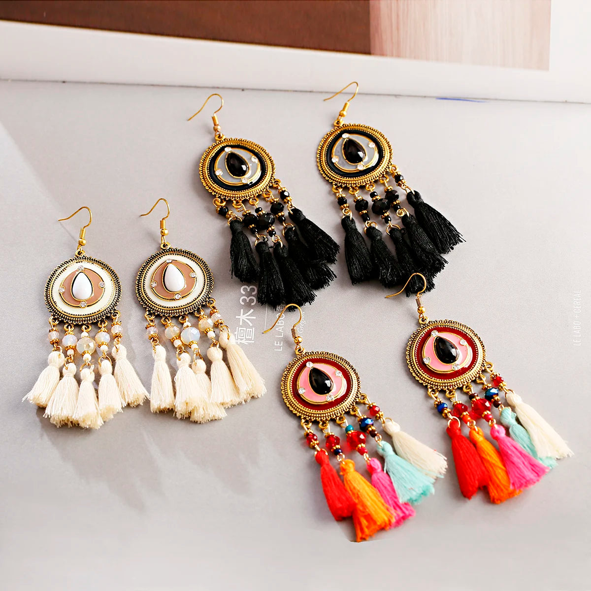 Boho Chic Women's Fashion Dangle Earrings Colorful Alloy Tassel with Ethnic Geometric Beads Bohemian Style Dangles