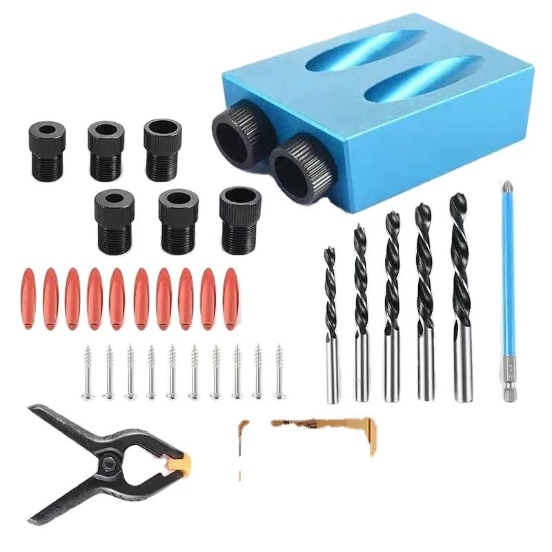 Industrial Grade Pocket Hole Jig Drill Bit Set   Oblique Hole Locator Opp Bag Package Guide Puncher  Woodworking Tools