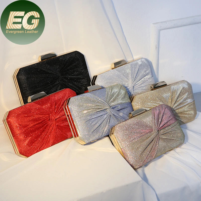 Eb1557 Pleated Bag Chain Hanbdag Vintage Red Bling Fancy Ladies Luxury Party Gold Evening Wholesale Clutch Purse