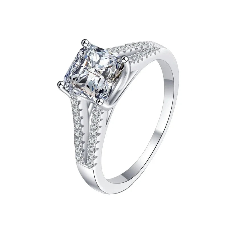 Asscher Cut 925 Sterling Silver Jewelry for Woman 2Carat D Color Promise Diamond Iced Out Moissanite Engagement Ring