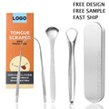 Custom Logo Tongue Scraper Stainless Steel Metal Tongue Cleaner Oral Care Tool Set Tongue Cleaner Tongue Scraper Set