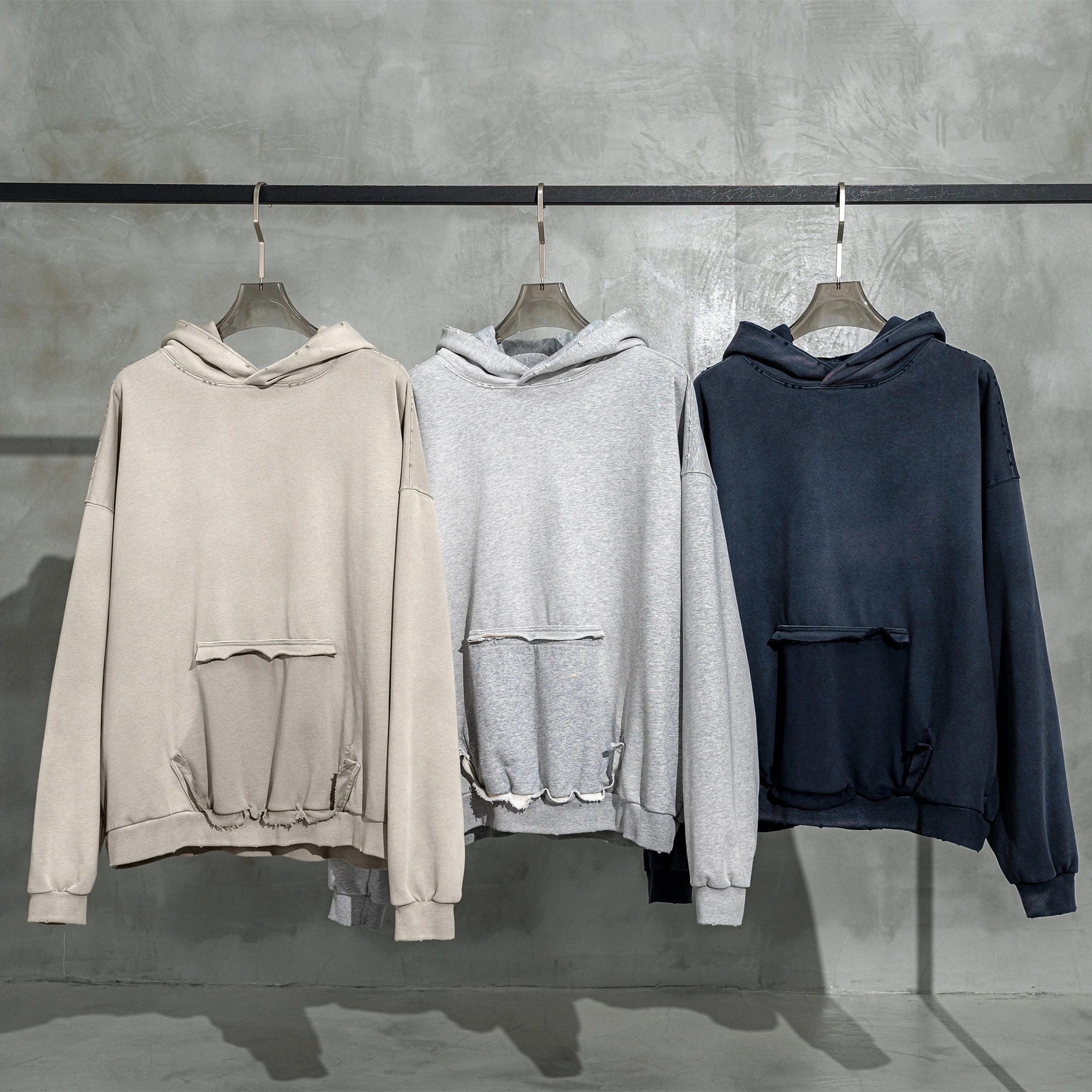 Custom 480GSM French Terry Hoodie  Vintage Washed Hoodie Cotton Heavyweight Distressed Men Hoodie
