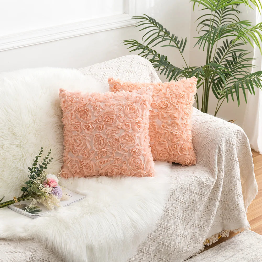 Luxury High Quality Decorative Rose Throw Pillow Case Cover Pink Blue Spliced Design 45*45 Cushion Cover