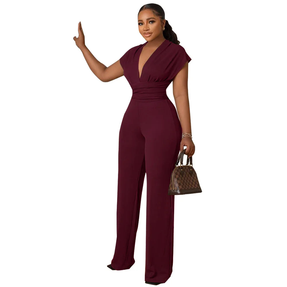 Clothing Discount for Women Tunic Deep V Neck Romper One Piece Wide-Leg Jumpsuit Pant