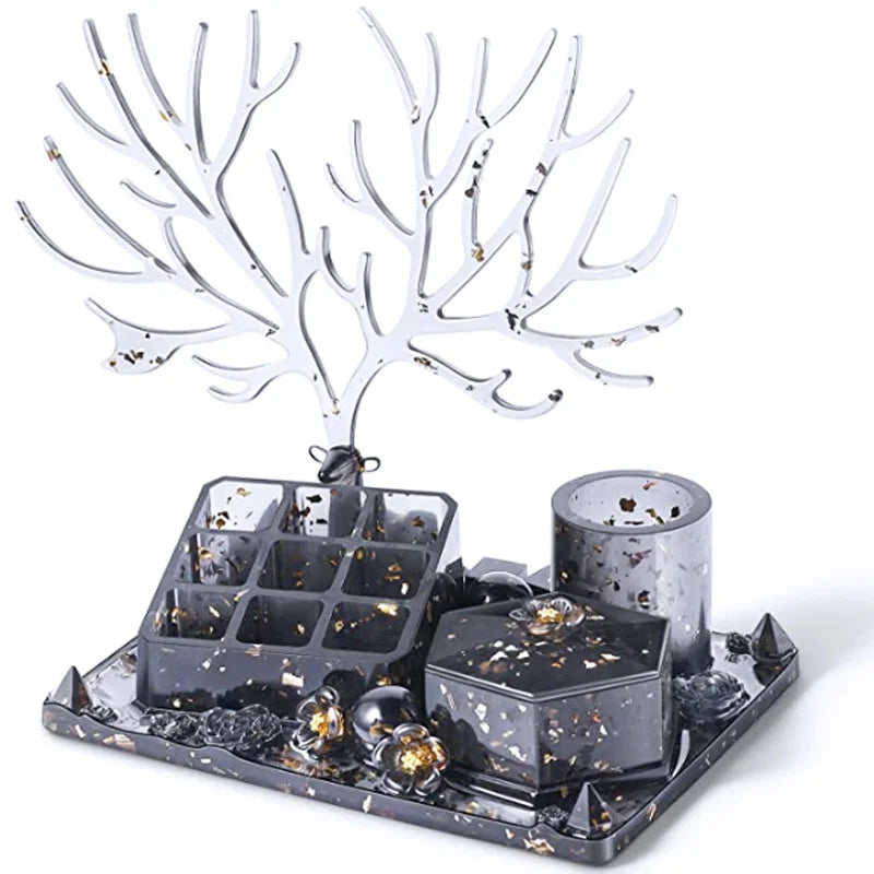 Diy Crystal Drops Epoxy Resin Jewelry Tray Lipstick Box Hexagonal Box Cake Kit Ashtray Pen Holder Silicone Mold