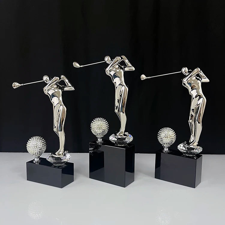 Metal Gold Silver Golfer Clear Glass Crystal Golf Ball Sports Trophy MH-NJ0531