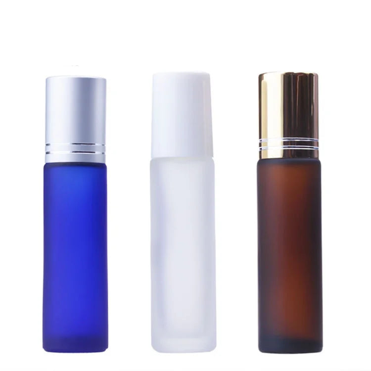 Stock Perfume Roller Container Cosmetic Packaging 10ml Skincare Steel Brown Amber Roller Essential Oil Roll on Bottle