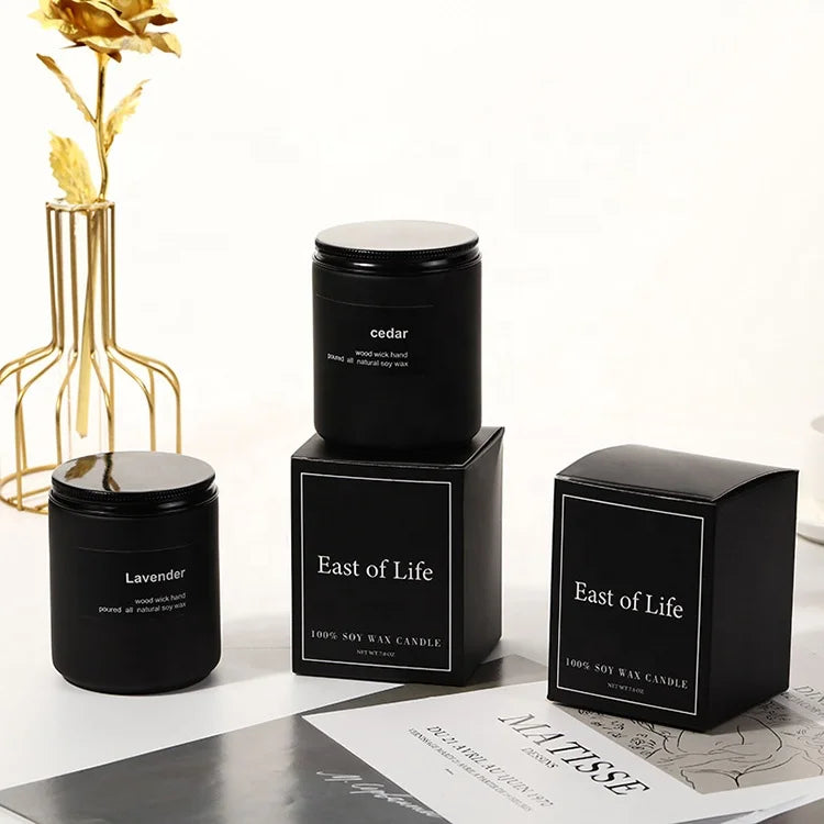 Customized logo Frosted Glass Scented Soy Candles & Home Fragrance Vanilla Candle in Black Jar
