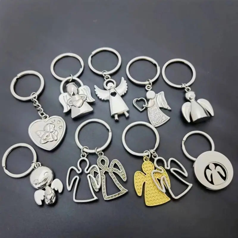 Promotion Custom Logo Angel 3D Metal Key Chain Car Pendant Silver Tone Guardian Angel KeyChain Lucky Sunny Doll Gift Purse Charm