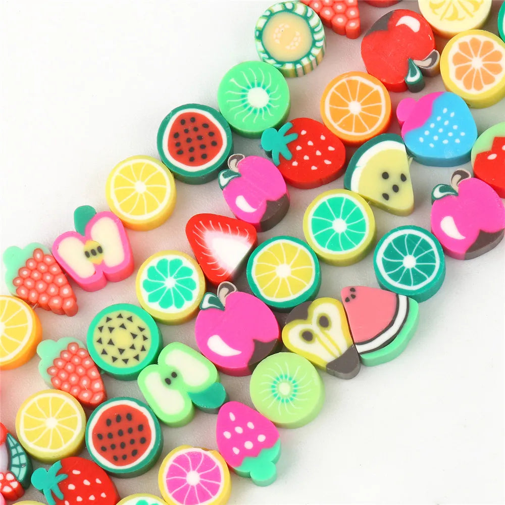 40pcs/strand Hot Sale Mixed Color Fruit Polymer Clay Spacer Beads for Jewelry Crafts Making