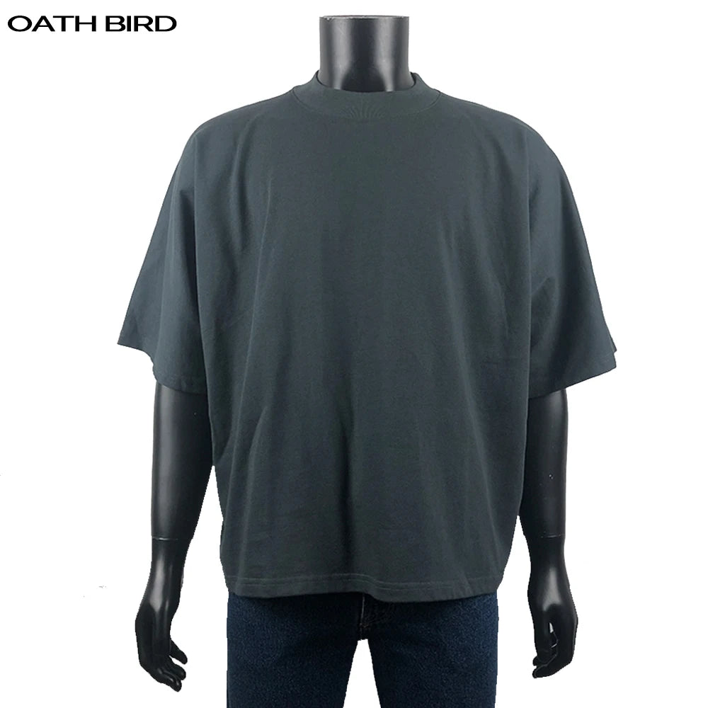 Super Heavy 300gsm Cotton Loose Fit T-shirt Drop Shoulder Plain Blank Oversized Men T Shirt Custom Logo Mock Neck Boxy Tshirt