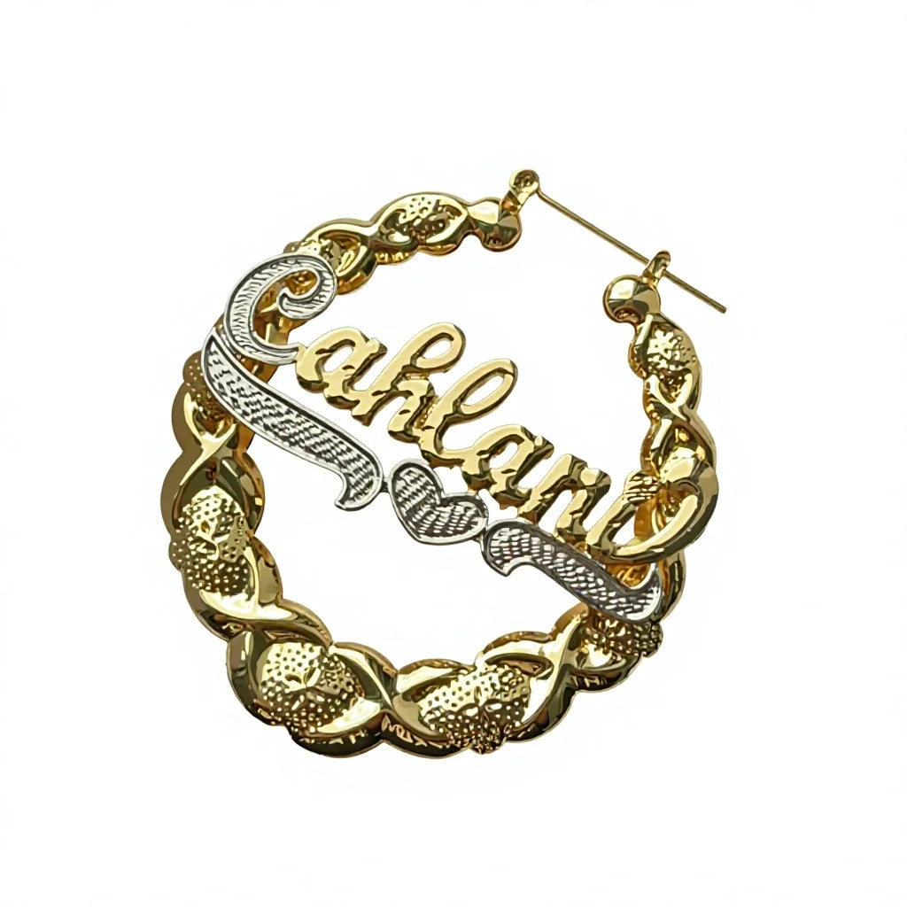 QIUHAN OEM/ODM Two-tone Color Plating Personalized Nameplate XOXO Hoops Earring Custom Name Earrings