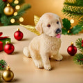 Golden Winged Dog Statue-Elegant Sitting Puppy Expressive Eyes Fluffy Coat Durable Resin Indoor/Outdoor Decoration No