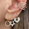 EC1664 Dainty 18K Gold Plated Crystal CZ Micro Pave Heart Star Circle Charm Huggie Earrings for Ladies