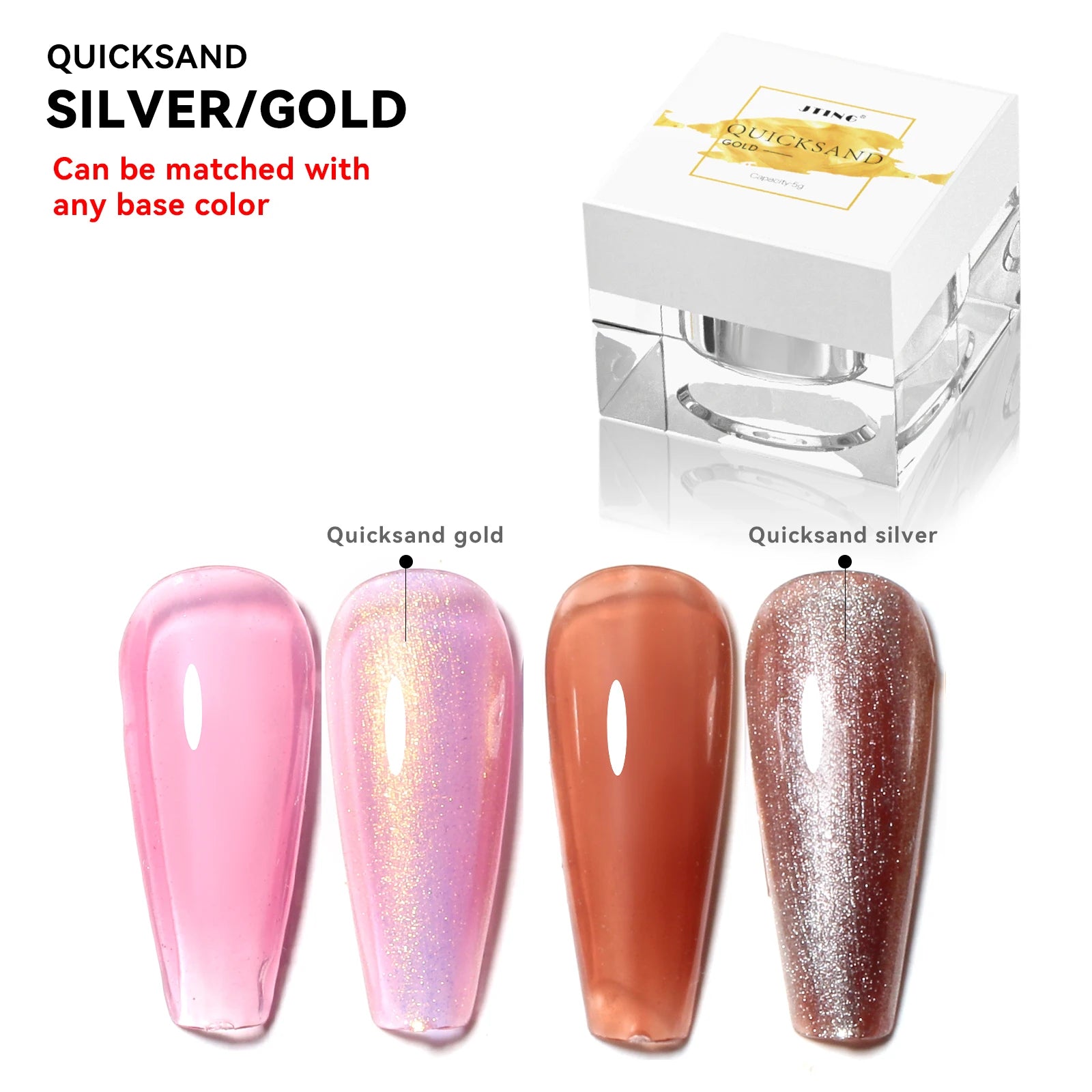 JTING High Pigment Super Shiny Quicksand Sliver and Gold Nail Art Gel Polish 2colors Can Be Matched with Any Base Color Oem