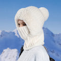 Knitted Hat Scarf and Mask Integrated Cap for Women Winter Windproof Fleece-Lined Warm Acrylic Yarn Hat