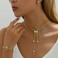Fenyi Wholesale Gold-plated Diamond Colored Glaze Pendant Multi-layer Necklace Bracelet Earring Ring Set Alloy Jewelry Women