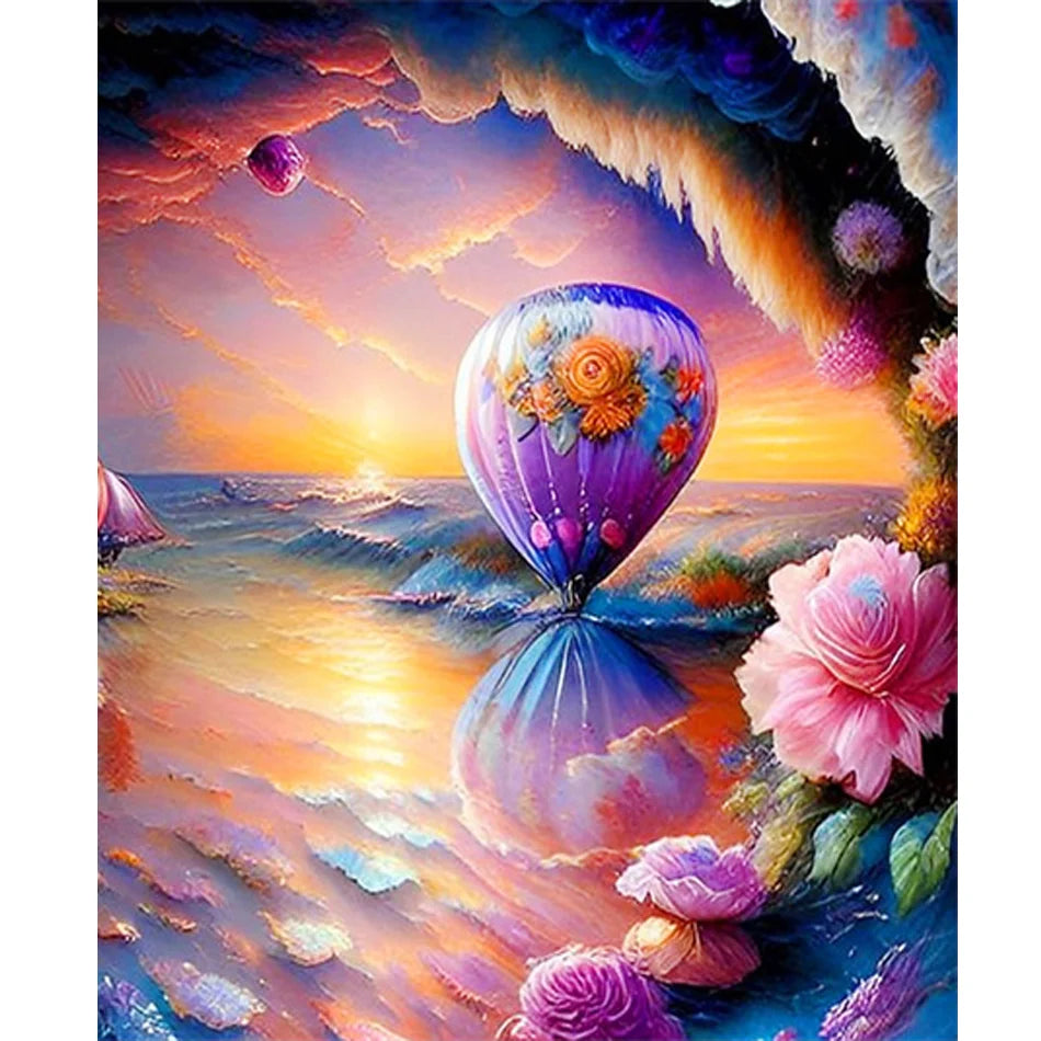 Paint by Numbers for Adults Abstract Seascape Balloon Flowers Beginner Kits Acrylic Paint on Canvas Number Painting for Home