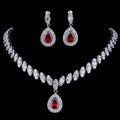 Luxury Platinum Plated Water Drop Earrings Necklace Bridal Jewelry Sets Women Red Green Blue White Zircon Insert Trendy Gift