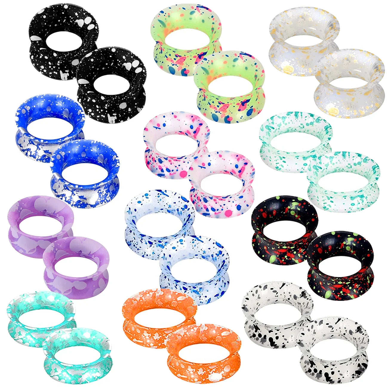Black and White Series Spotted Soft Silicone Tunnels Set Ear Expander Tunnels Gauges Plugs Stretchers Double Flared Flesh Tunnel