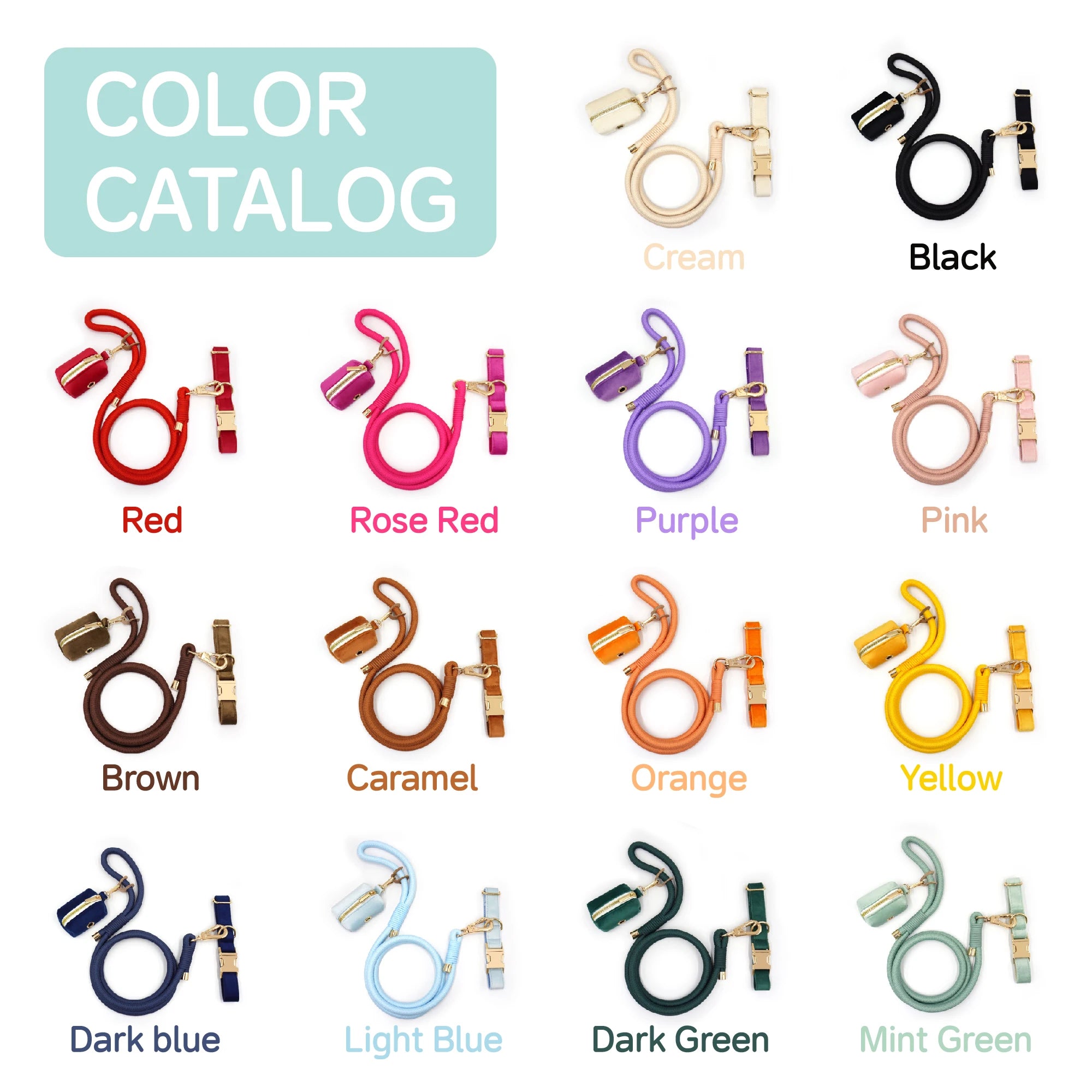 Wholesale Manufacturer Rope Leash Dog Multi Color Options Good Rope Dog Leash Premium Rope Leash Dog Collar Poop Bag Holder Set