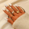 BM Elegant Oil-drop Diamond-studded Open Adjustable Titanium Steel Ring Set