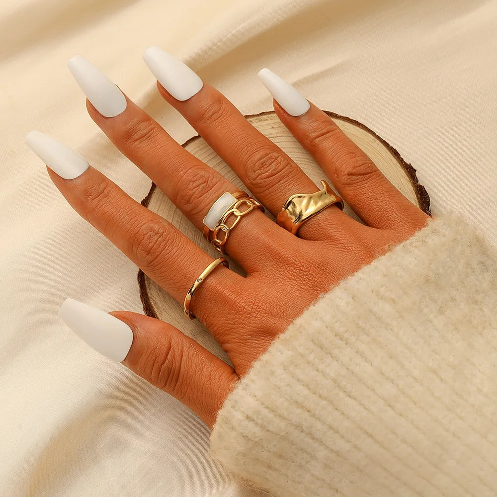 BM Elegant Oil-drop Diamond-studded Open Adjustable Titanium Steel Ring Set