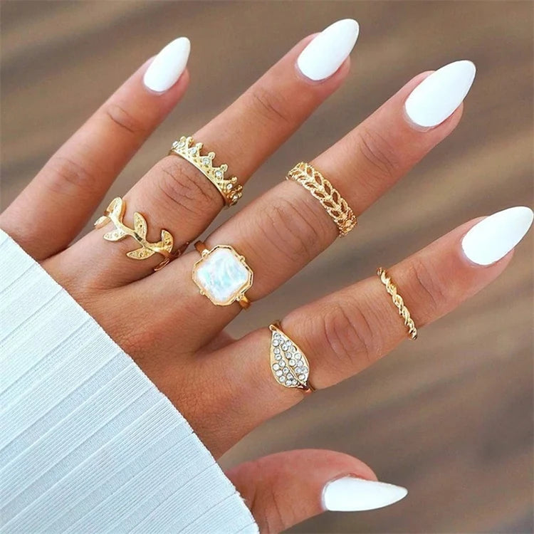 Bohemia Geometric Vintage New Silver Gold Color Finger Rings Sets for Women