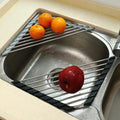 Kitchen Sink Stainless Steel Collapsible Drying Rack Triangular Drain Rack Standing Type for Dish Cups Vegetables Fruit Roll-up