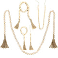 DIY Wooden Home Decoration Handmade Garland With Jute Rustic Tassel Wood Bead Garlands for Rattan Macrame Wall Hanging Boho Gift