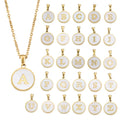 QIUHAN OEM Capital A-Z Alphabet Letter Link Chain Trendy Pendant with White Shell and Imitation Pearl Base Chain Necklace