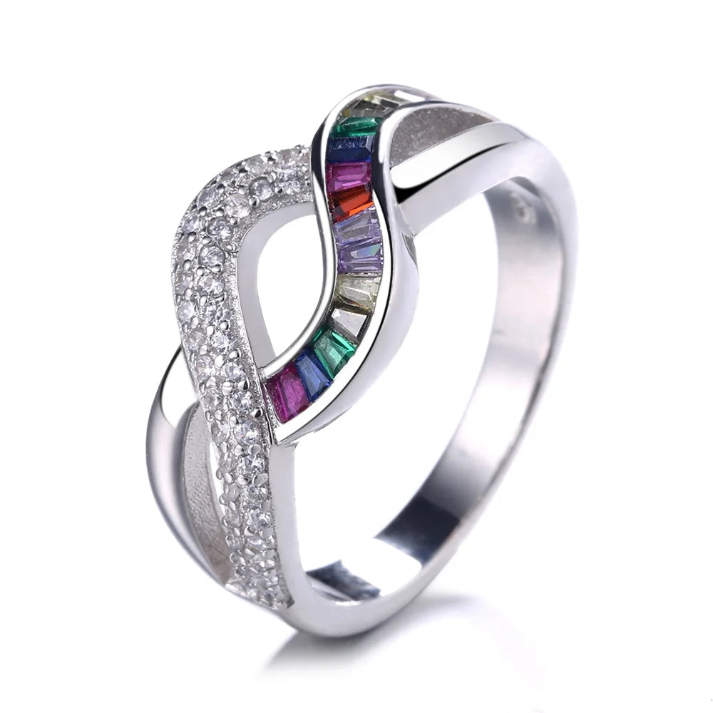 Ladies Ring Jewelry Colorful AAA Cube Zircon Charming Simple Ring for Girls Gift