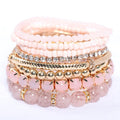 8pcs/pack Bohemian Stackable Crystal Glass Beads 18K Gold Plated Women Multicolor Stretch Beaded Bangles Layered Adjustable