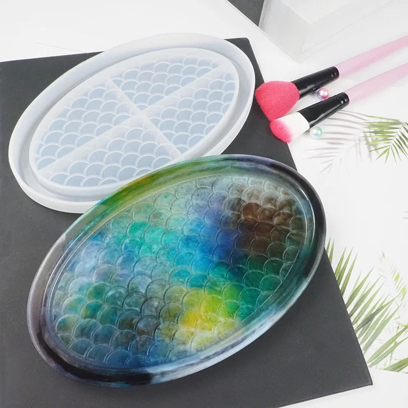 Fish Scale Oval Plate Silicone Mold Oval Dish Resin Mold with Edge